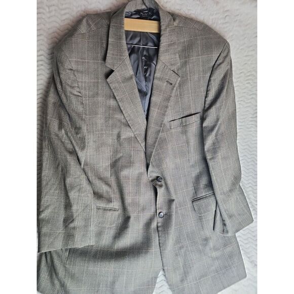 JOS A.BANK MEN'S BLUE WHITE & GRAY SILK SIGNATURE BLAZER/SIZE 50 REG/PRE-OWNED